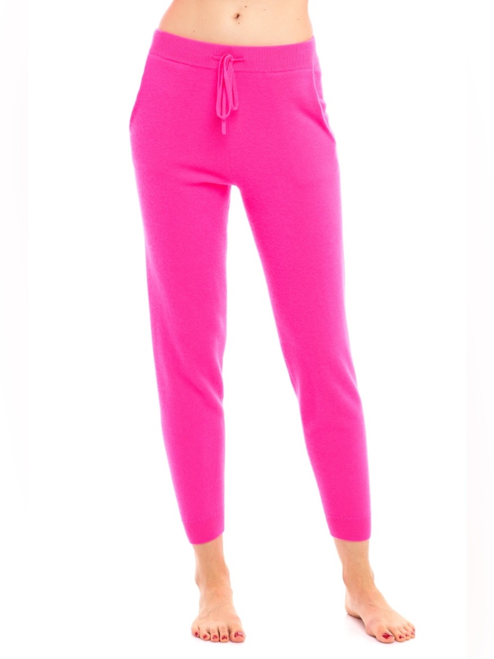Filoro Hot Pink 100% Cashmere Knit Tamara Joggers Pants Drawstring